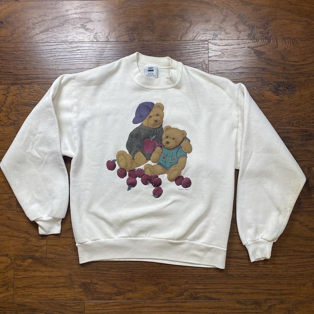 Vintage 90s Gopher Sport Teddy Bear Grandma Polo Sweater Sz M Crew USA Made